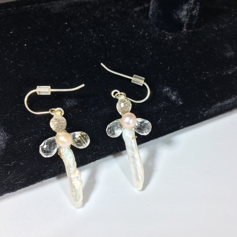 Sterling and pearl and Chrystal Earrings - Picture 2 of 3